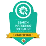 Search Marketing Specialist certification badge representing expertise in SEO, PPC, and search advertising strategy.